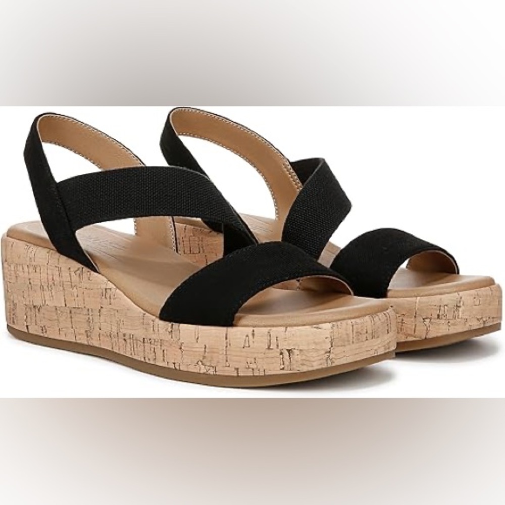 Life Stride Black Cork Platform Sandals